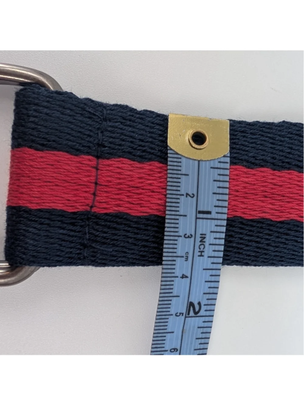 Unisex Navy Red Striped D Ring Belt 46 Inch Preppy Webbing Varsity Stripe Golf